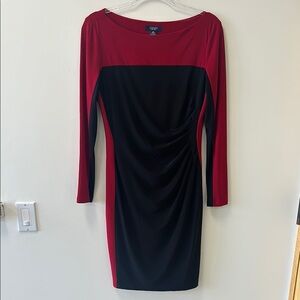 Chaps Sz Medium Red/Black Color Block Career Dress